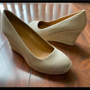 J Crew Seville Espadrille Canvas Wedges Ivory 7.5